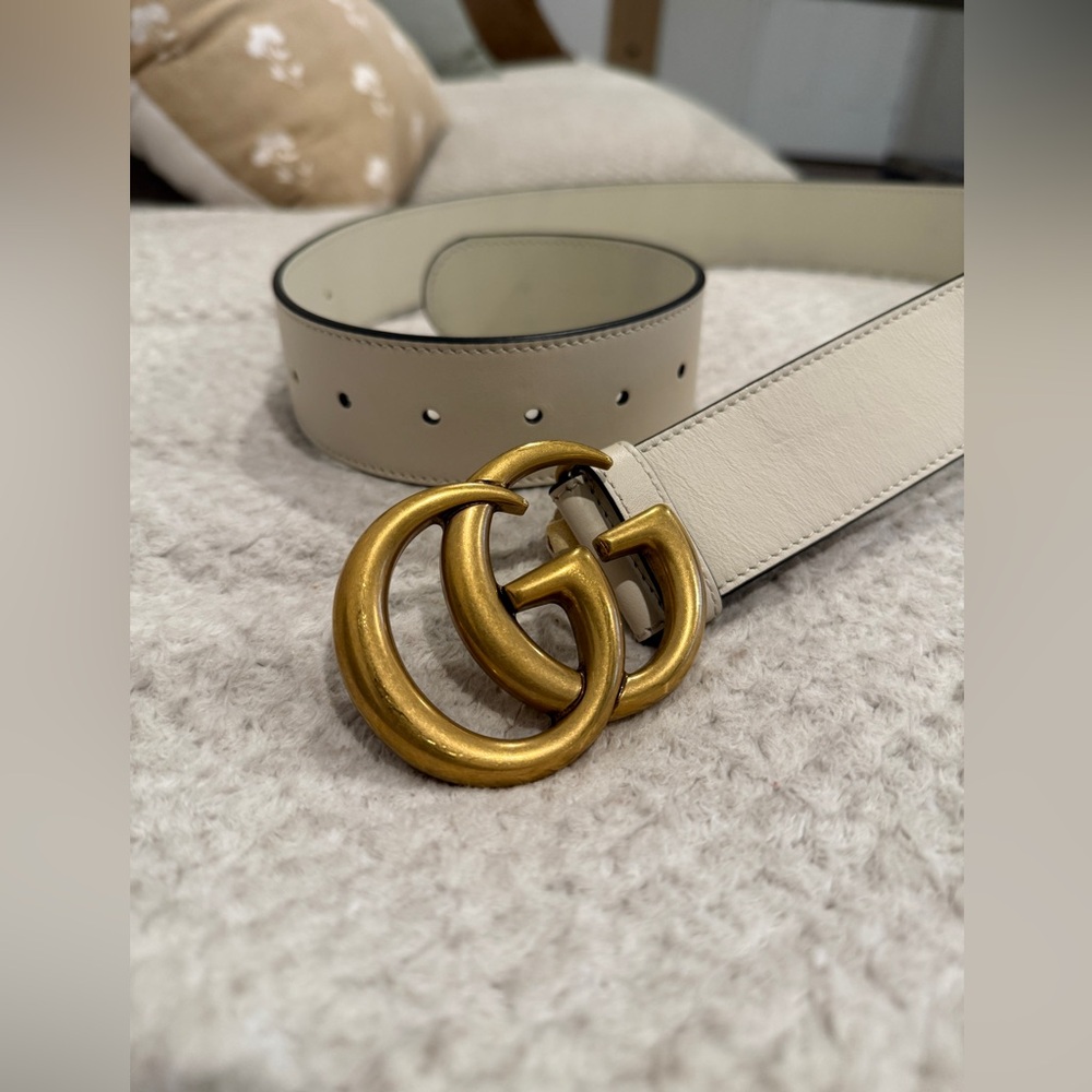 Gucci White GG MARMONT WIDE BELT